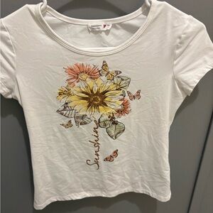 Beautees White Floral Tee with Sunflower Design